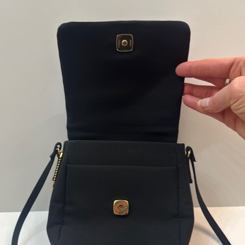 Liz Claiborne Elegant Black Crossbody Bag. Gold colored accents. Skinny strap. - Picture 4 of 9